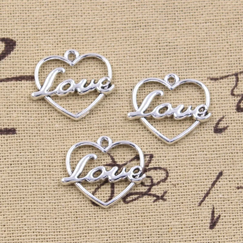 30pcs Charms Heart Love 19x20mm Antique Silver Color Pendants DIY Crafts Making Findings Handmade Tibetan Jewelry