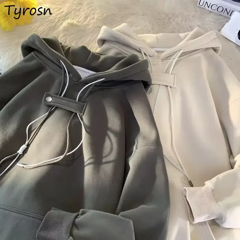 

Однотонные толстовки для женщин, свободные толстовки на шнурке в корейском стиле, модные простые универсальные женские осенние лоскутные передние карманы для отдыха