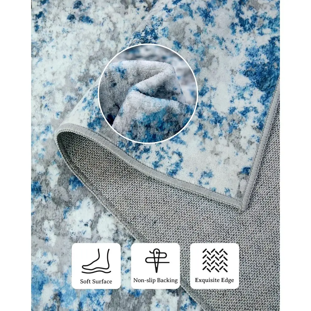 Modern Neutral 9x12 Area Rug - Soft, Non-Slip, Low Pile for Living/Bedroom, Home Office, Grey/Blue