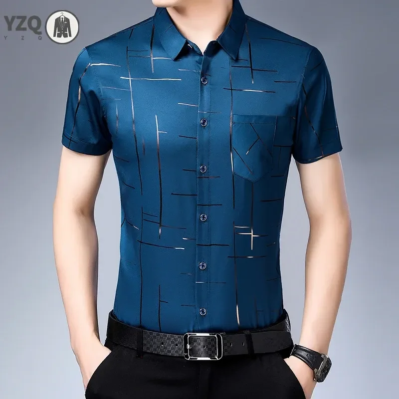 New Men's Business Casual Short Sleeved Shirt No Iron and Wrinkle Resistant Top