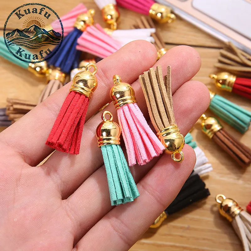 10-100PCS 38MM Leather Tassel Gold Cap Colored Suede Tassels Keychain Craft Fringe For DIY Jewelry Making Supplies Accessories