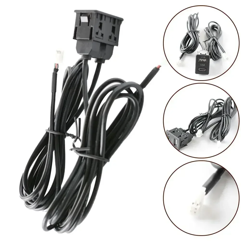 Car USB+TYPE-C Socket Base Port Panel Interface Extension 145cm Cable Adapter Multimedia Head Unit Replace 4pin 6pin Line