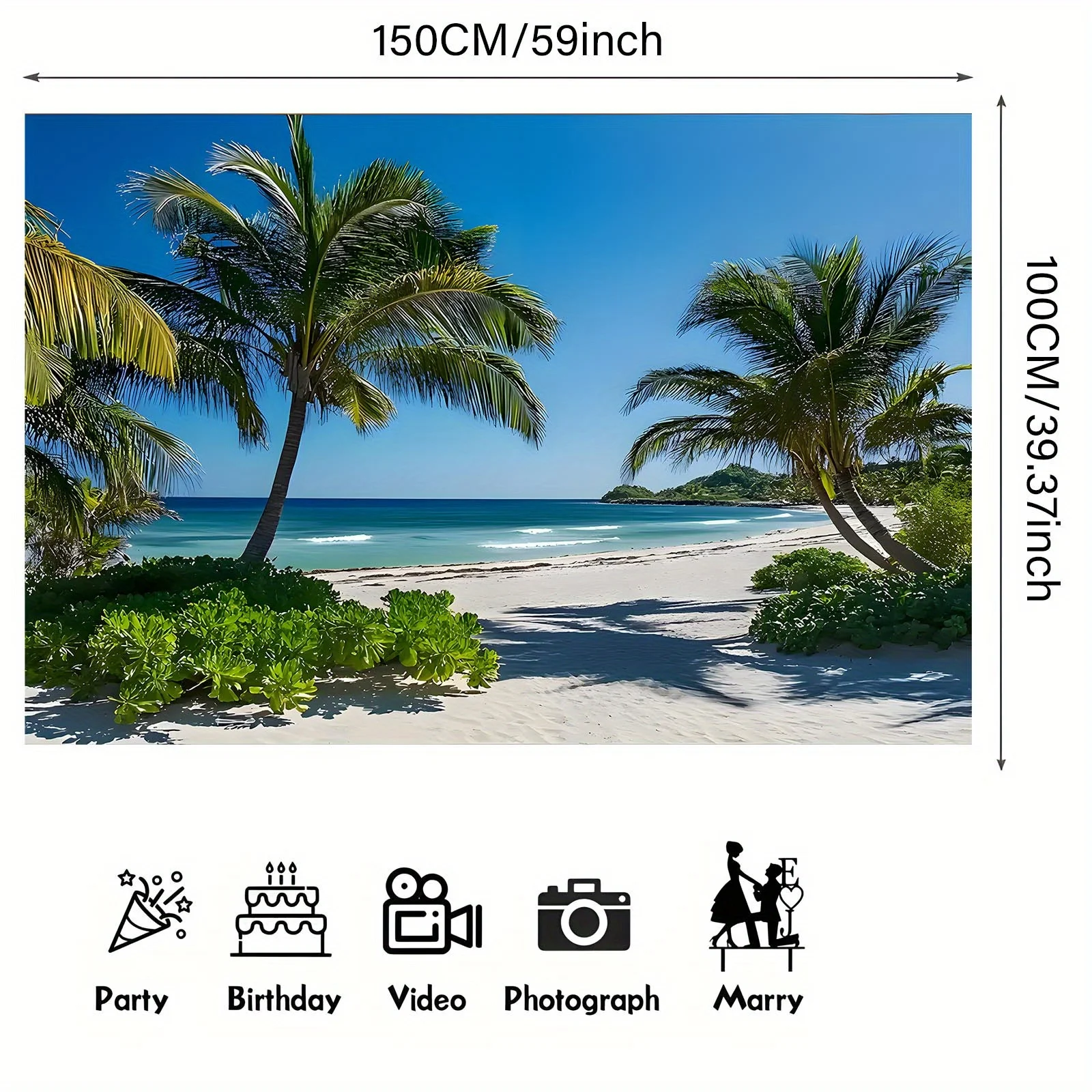 Realistic Tropical Beach Palm Tree Tapestry Wall Hanging Mural Ocean Paradise Boho Decor 150x300cm Art