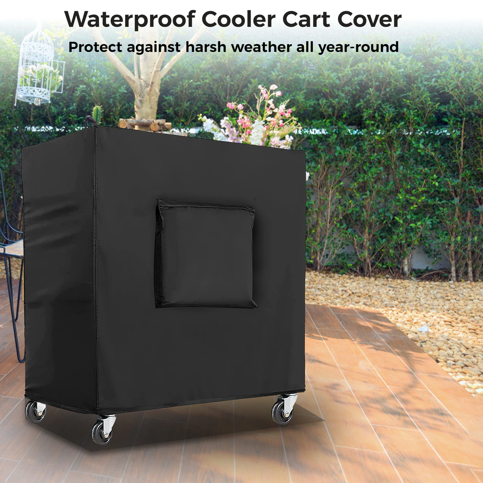 Rolling Cooler Cart Cover 420D Waterproof Cooler Cart Cover Fits For Most 80-100 Quart Cooler Carts Outdoor Beverage Cart Patio