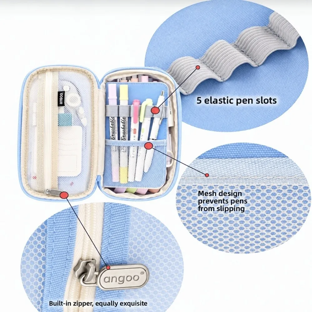 Canvas Pencil Case Macaron Color Dual Window Storage Bag Split Color Large Capacity Canvas Pencil Pouch Travel Storage