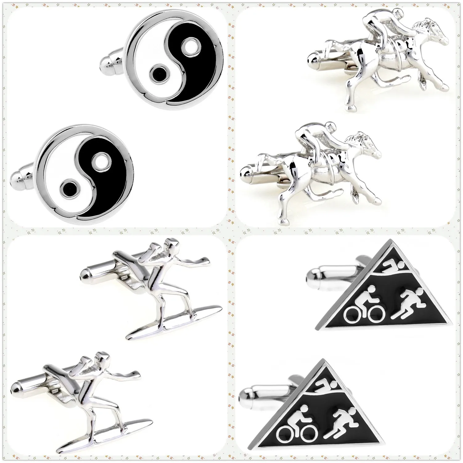 4 Styles TZG Sports Cufflinks Mens Cuff Links Skiing Riding Horse 1 Pair