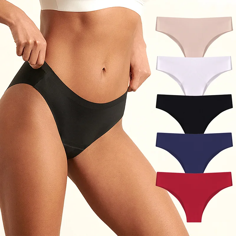 

Women Ultra-thin White Underpants Panties Seamless Briefs Sexy V-Waist Cozy Stretch Lingerie Female Solid Color Intimates New