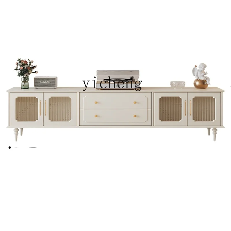 

TQH French Cream Wind TV Cabinet Coffee Table Combination Living Room Household Light Luxury TV Cabinet