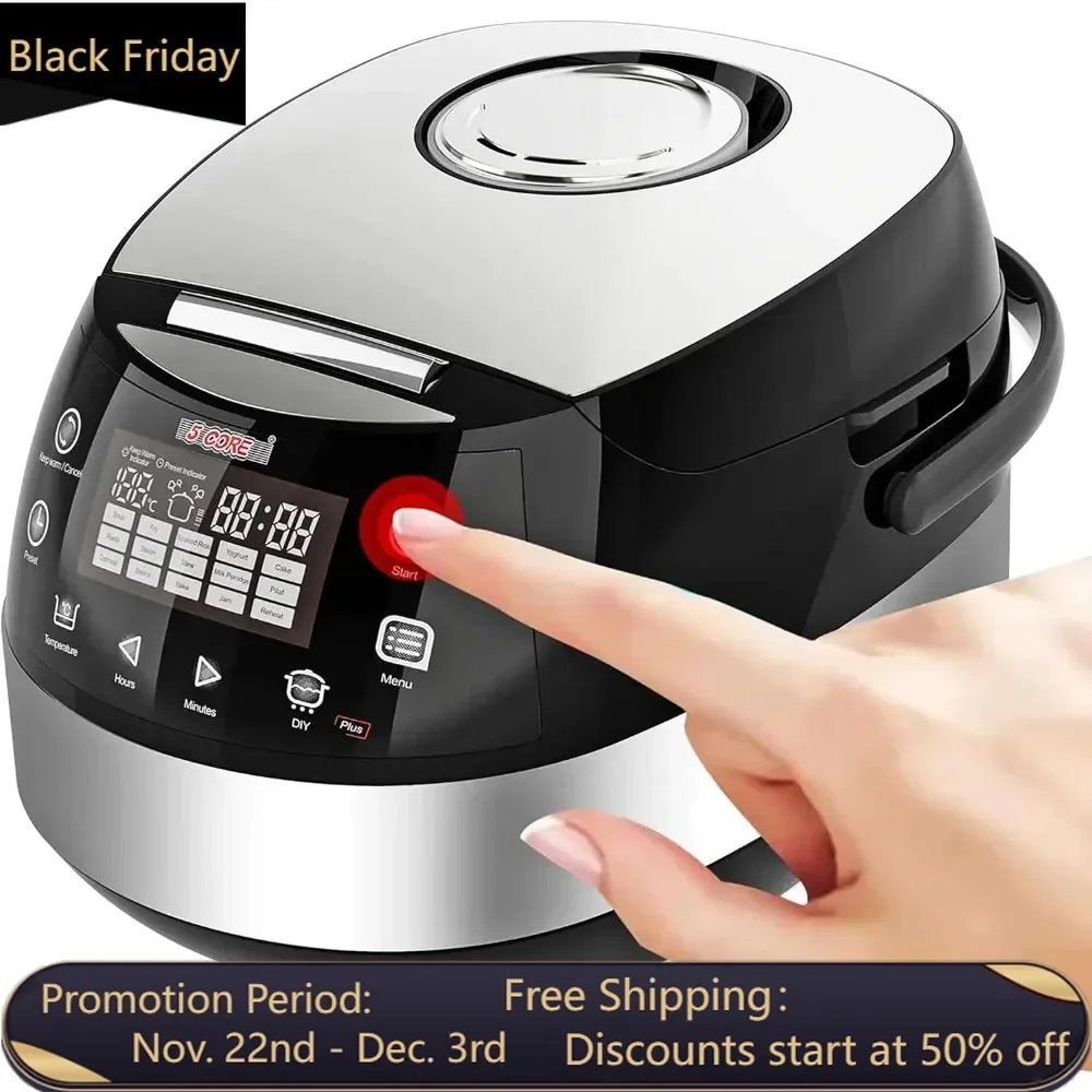 

5 Core 5.3Qt Asian Rice Cooker Digital Programmable Electric Multi Cooker Slow Cooker 24 Hour Delay Timer Auto Keep Warm Feature