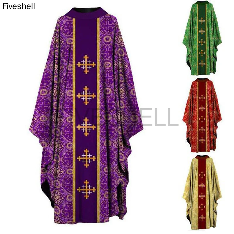 Men's Muslim Dress Jubba Thobe Prayer Robe Gown Halloween Cosplay Costume Retro Medieval Priest Monk Missionary Cloak Cape Party