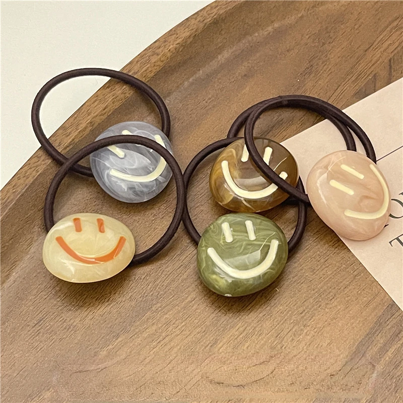 

New Women Simple Smile Face Acetate Plate Hair Tie Girl's Ponytail Scrunchies Hair Rubber Band Headwear Hair Accessories