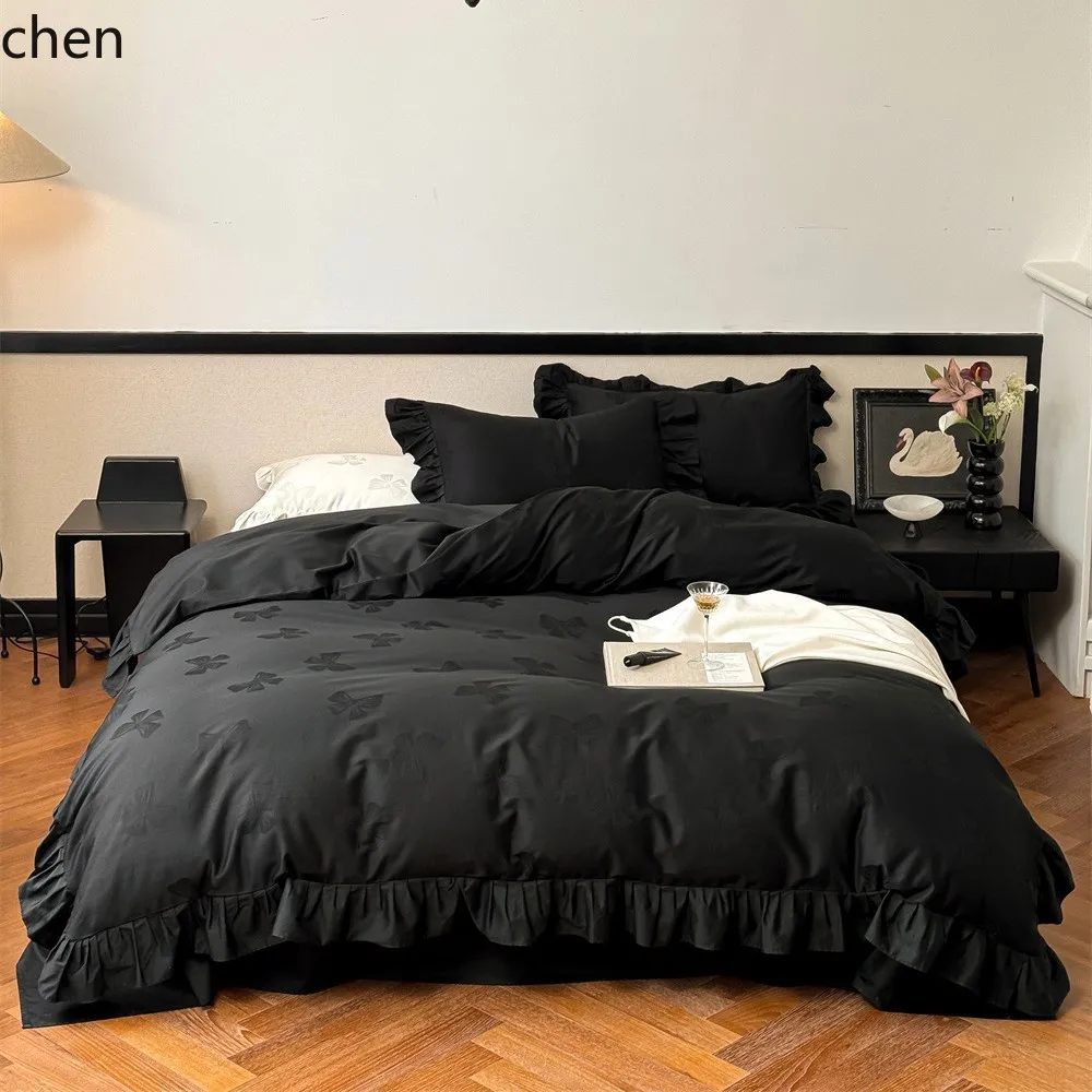 HXL Bowknot Jacquard Romantic Pure Cotton Bedding Four-Piece Set