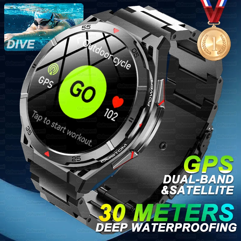 2025 New GPS Outdoor SmartWatch AMOLED Screen Heart Rate Bluetooth Call IP69K Waterproof Swimming Man Smart Bracelet For HUAWEI