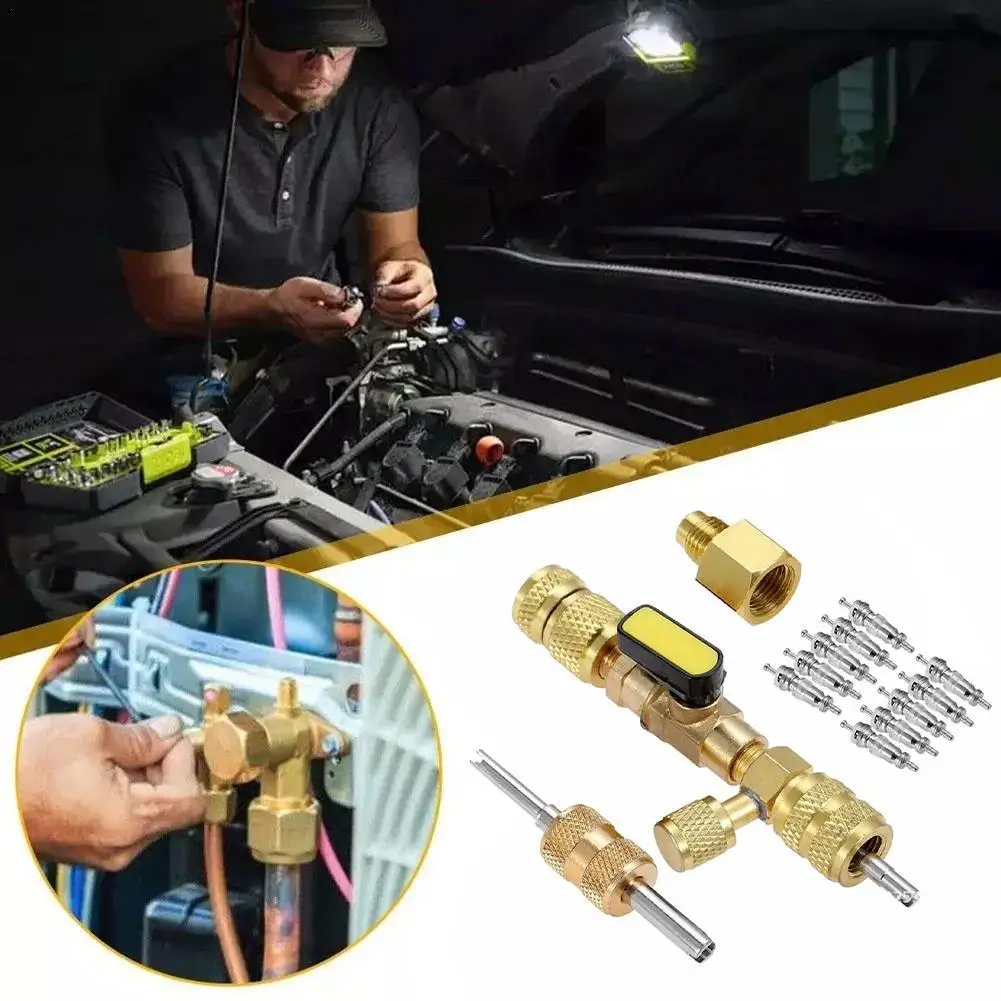 

Valve Core Remover Installer Tool Kit with Dual Size 1/4 & 5/16 Port for with R22 R12 R407 R410 R404 R32 R600 HVAC System Repair