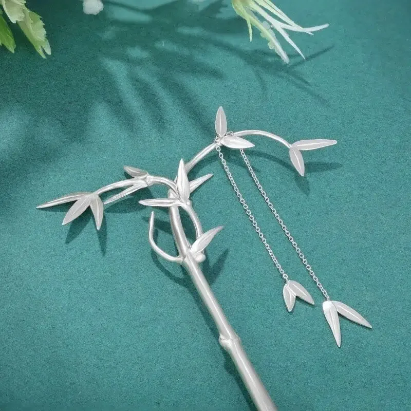 Unique craftsmanship design Thai silver long plant bamboo hairpin exquisite and elegant light luxury ladies silver jewelry