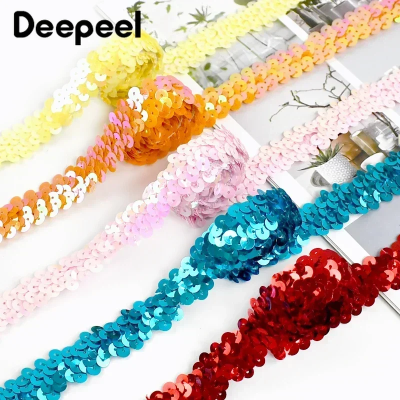 2/5/10Meters Deepeel 20mm Sequins Lace Ribbon Trim Strech Elastic Band Wedding Dress Garment Decoration DIY Sewing Accessories