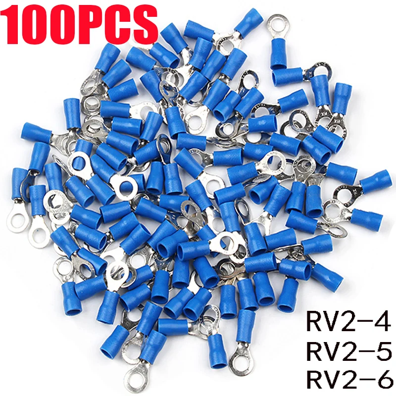 

10/20/30/50/100pcs M4 M5 M6 Ring Insulated Terminal Cable Wire Connector Electrical Crimp Terminal Cord Pin RV2-4 RV2-5 RV2-6