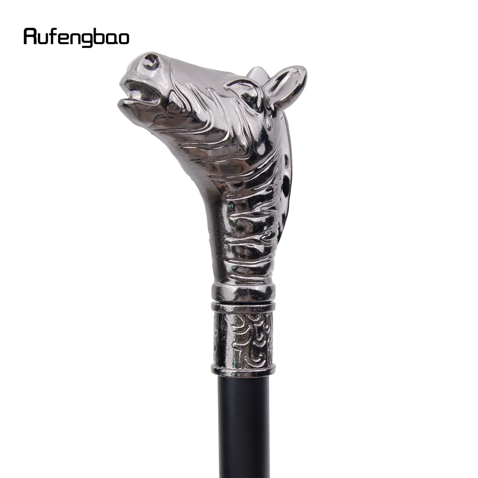 ไม้เท้าตกแต่งรูปหัวม้าลายเงิน สไตล์วินเทจ สำหรับคอสเพลย์ สตีมพังก์ และทุกโอกาส