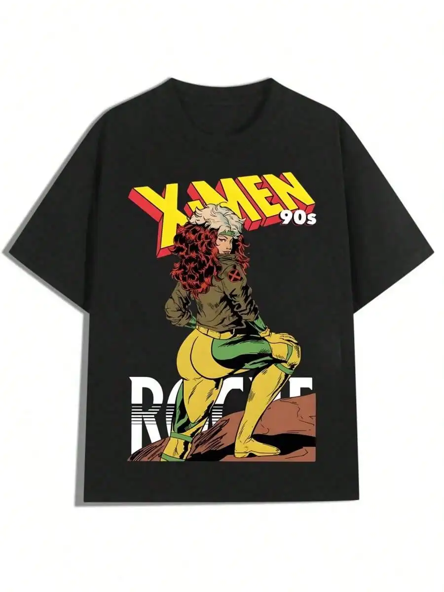 Camiseta gráfica retro de cómic de los 90 de gran tamaño, ropa de calle, estampado audaz, top informal, cómoda y versátil