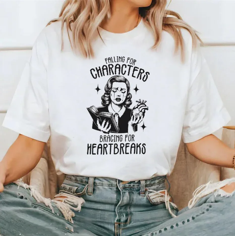 

Falling For Book Characters Female Graphic Tees Women Summer Oversized Retro Art Vacation T Shirt Vintage Aesthetic T-Shirts Top