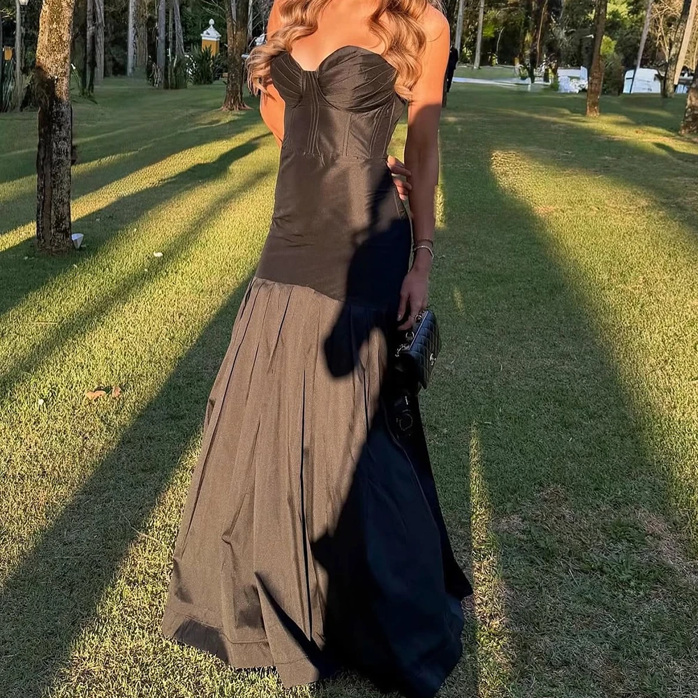 

Customized A-line Evening Dresses Floor-length Strapless Sleeveless Prom Gown Fashion Pleat Simple Draped Backless Party Gown