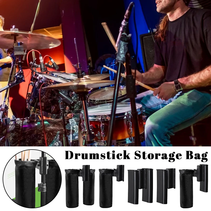 

Drumstick Holder Clamp-On for Drum Sets Oxford Storage Bag, Large Capacity up to 16 Pairs | Clip-On Drumstick Organizer