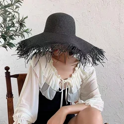 Fashion Wide Bridal Black Summer Sun Hat Ladies Beach Travel Straw Hat UV Protection White Seaside Holiday Panama BeachWholesale