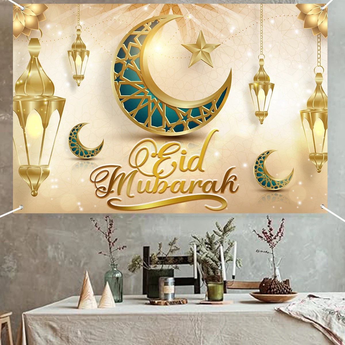 Eid Mubarak 배경 커버, 가정 이슬람 무슬림 파티 장식, 파티 용품, Eid Mubarak Ramadan Kareem 배경 장식