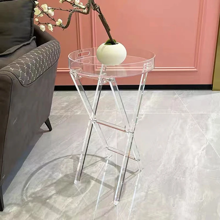 

Clear acrylic small folding table rolling tray table kitchen bedroom lobby Bar serving table