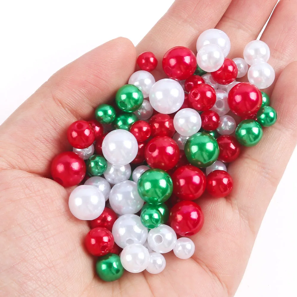 Perles Rondes avec Trous pour Bijoux de Bureau, Breloques en ABS, 20g, Mélange de Tailles et de Documents, DIY