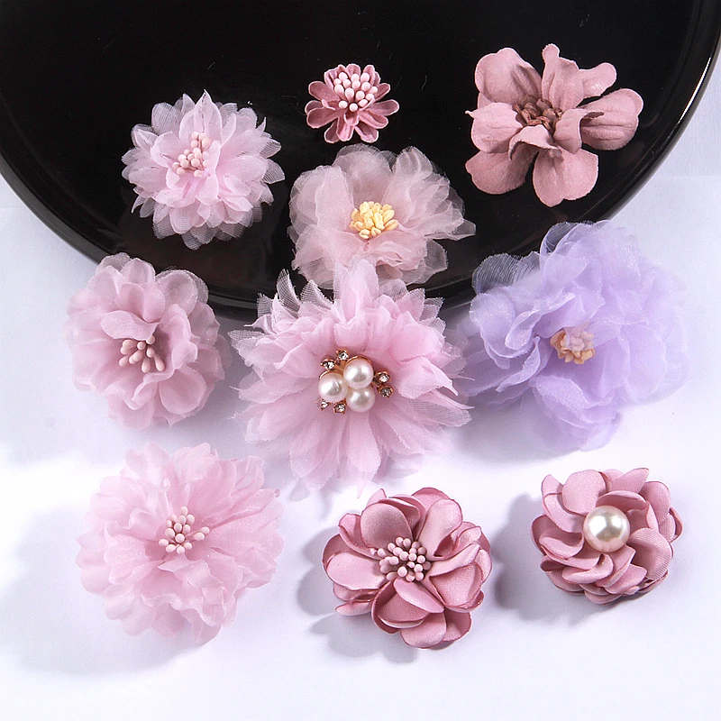 20PCS/Lot Purple Series Mix Styles Set Chiffon Fabric Flowers For Baby Girls Hair Clips Accessories Head Wear