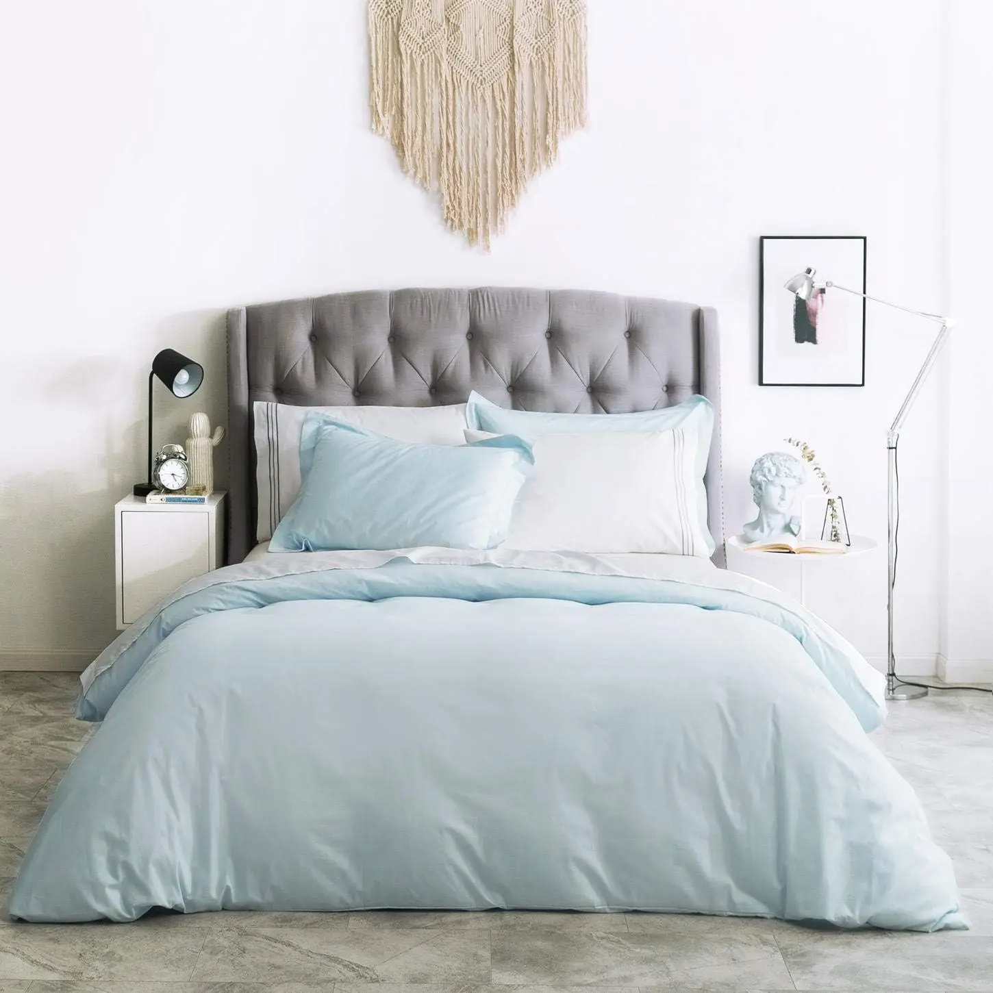 

King Light Blue Duvet Cover Set 3 Pieces, 100% Cotton, Soft & Breathable