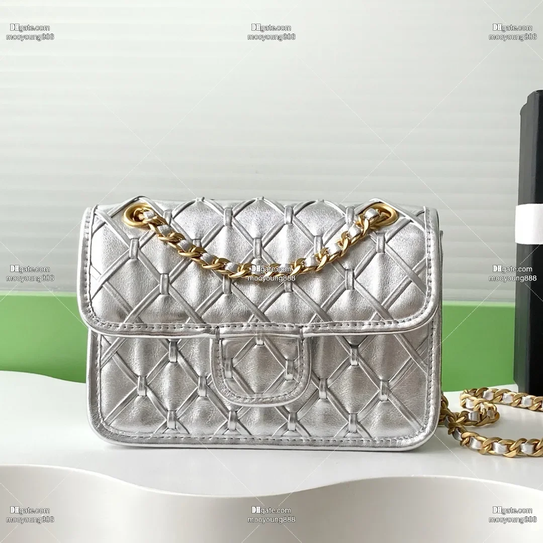 

wholesale price 12A upgrade mirror quality designer mini flap bag metallized braided calfskin leather handbags for