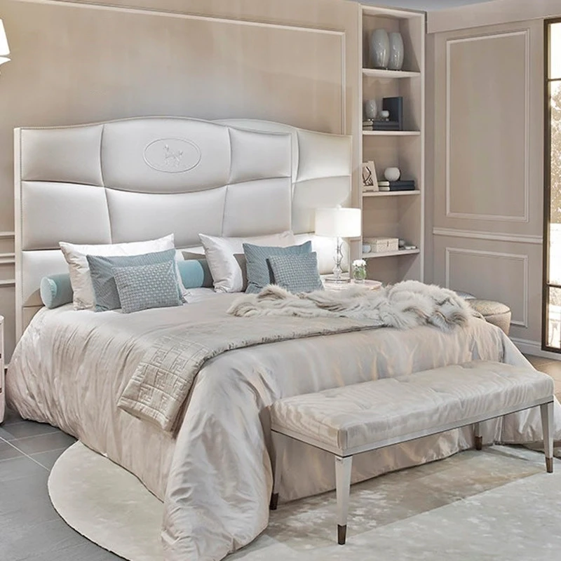 

Luxus Leder betten Moderne Schlafzimmer möbel Schlafzimmer rahmen Kopfteil Hochzeit King Size Leder bett