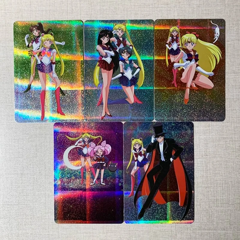 DIY Sailor Moon A Set of Five Sheets Retro Flash Card Anime Peripheral Game Collection Card Holiday Gift