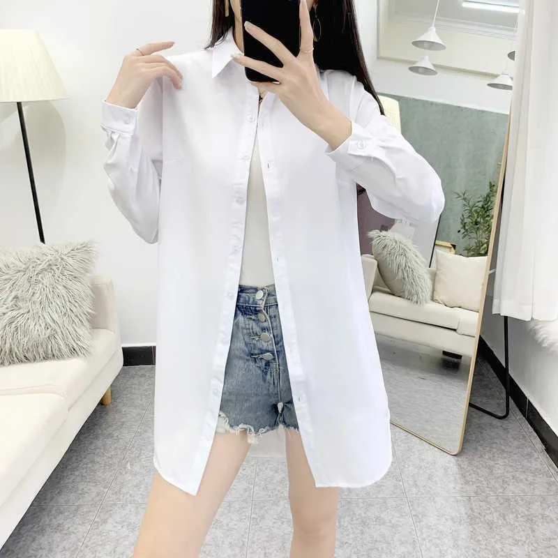 Spring Summer Women Shirt Oversize Elegant Blouses for Women Long Sleeve Red Shirt Mid-length Shir Coat Women Tunic NS5566