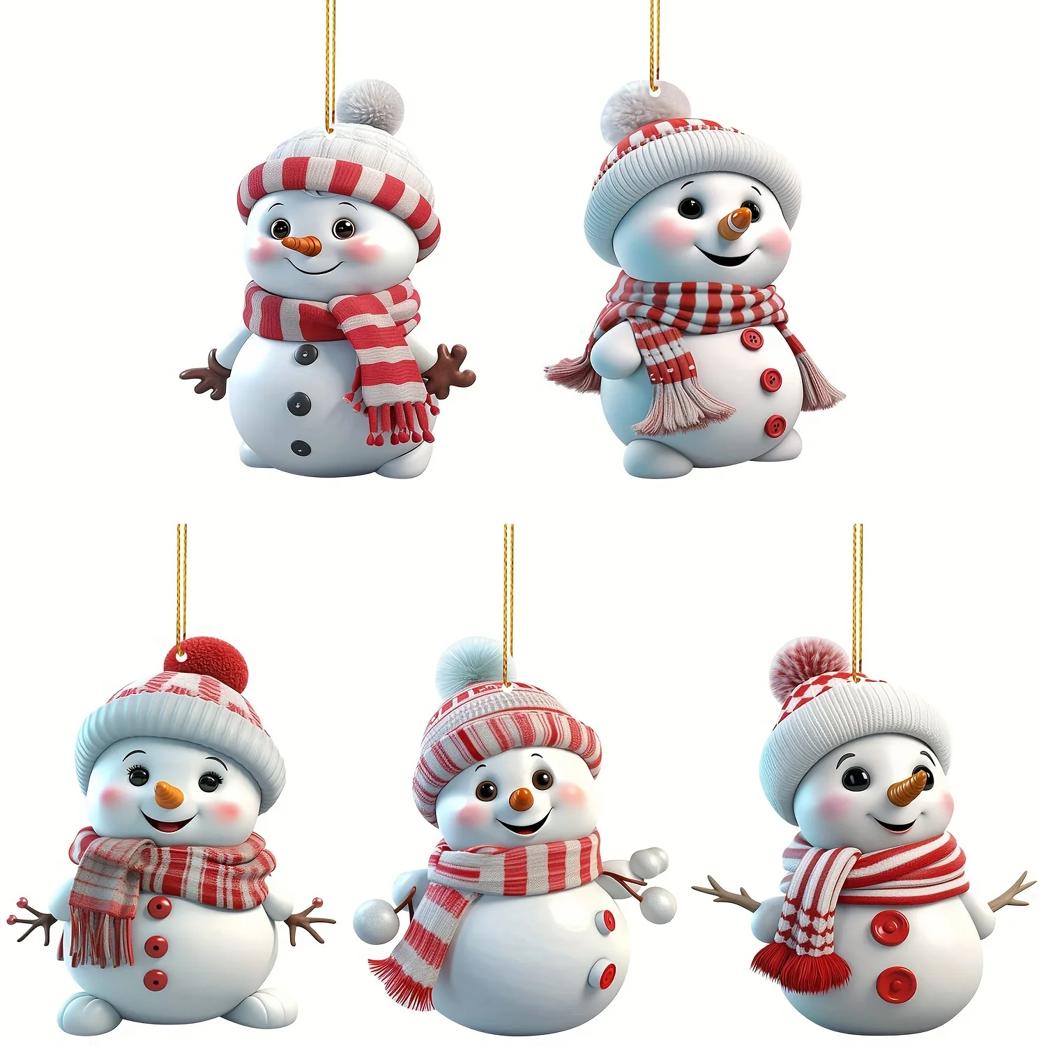5pcs, Acrylic Snowman Ornaments, 2D Christmas Tree Hanging Decorations, Seasonal Decor for Christmas, Halloween, Thanksgiving