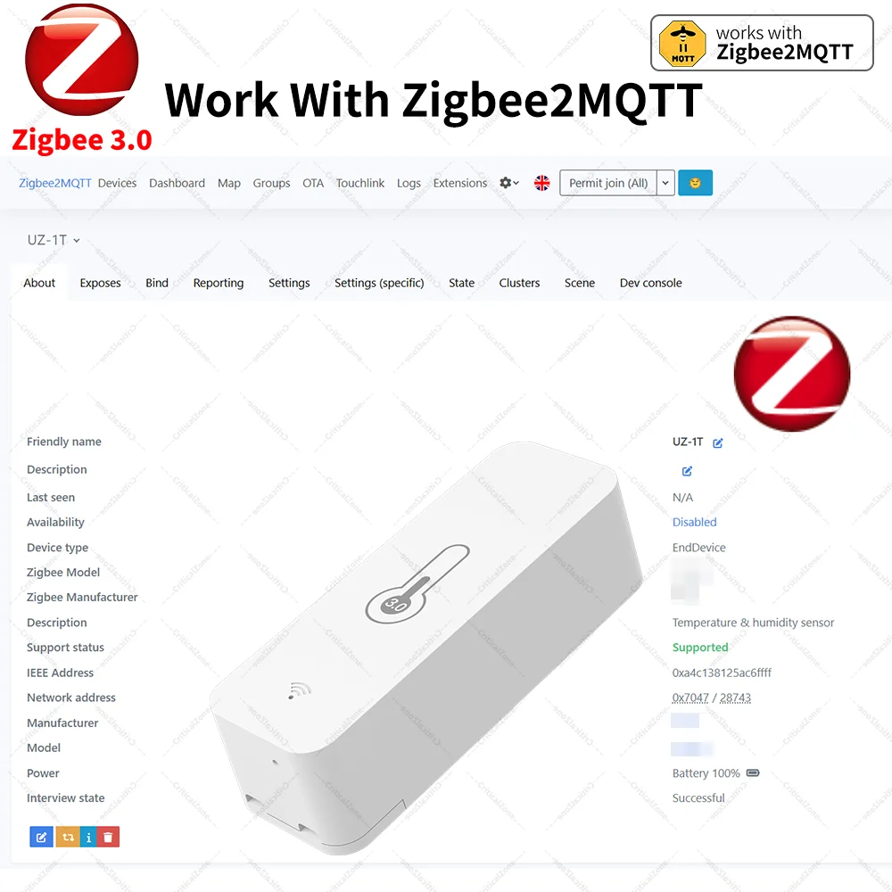 Zigbee 3.0 Temperature and Humidity Sensor Zigbee Hub Required