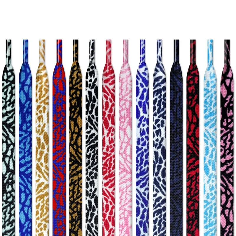 Flat Shoelaces for Shoes Burst Crack Texture Rope Leopard Print Shoelace Cement Flame Pink Printing Shoe Laces for AF1 Women Man