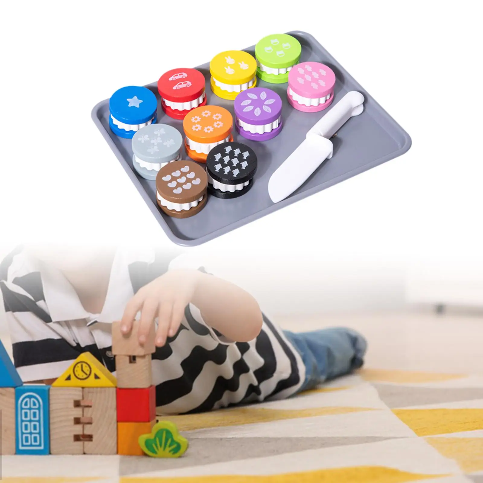 Wooden Toy Food Cookie Playset for Kids Kitchen Pretend Play Set Toddler Educational Gift for Girls Boys Birthday Children view 6