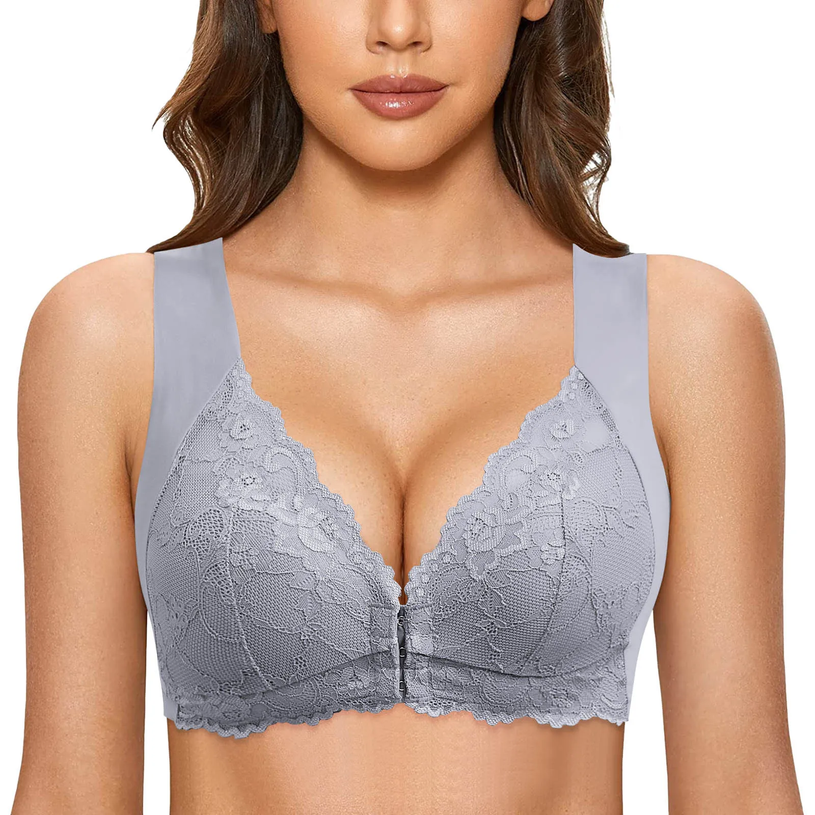 

Seamless Unlined Bralette Womens No Steel Ring French Brassieres Front Close Push Up Bra Large Size Full Coverage Lenceria