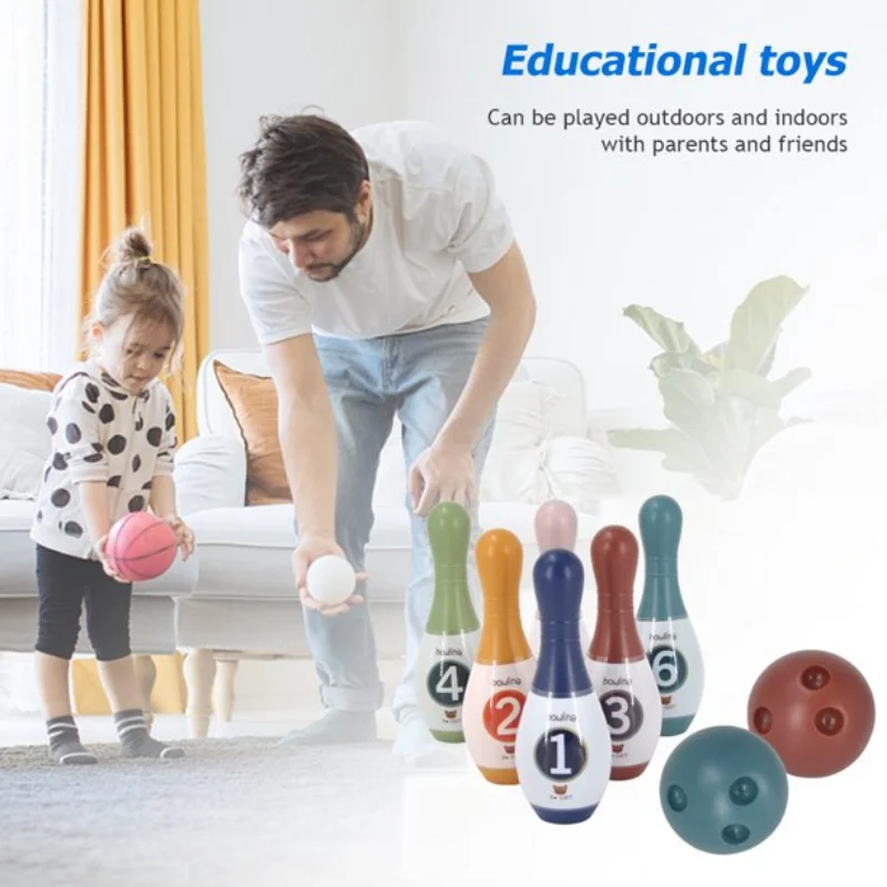 Ensemble de bowling jouet pour enfants, comprend 6 épingles en plastique et 2 Ik, jeux d'intérieur et d'extérieur pour tout-petits, cadeaux d'anniversaire pour garçons et filles
