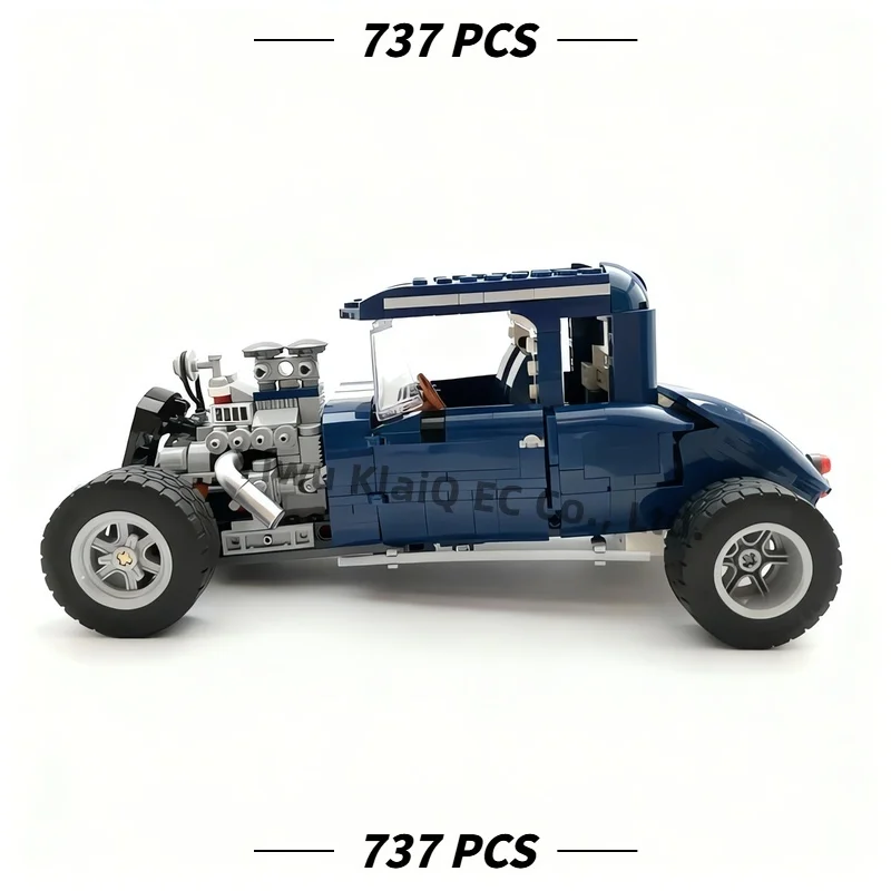 MOC 1930s Retro Street Rod Racing Car Building Blocks 737Pcs, Classic Hot Rod Coupe Automobile Bricks Adults