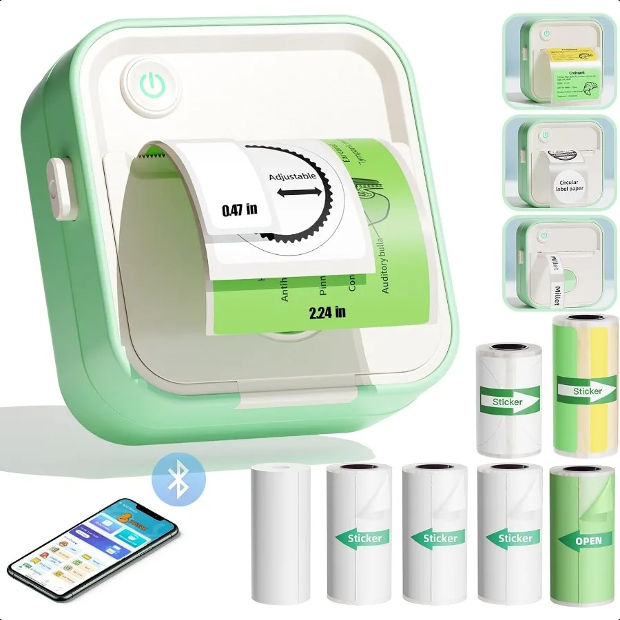 

Label Maker hine HD Мини-принтер для наклеек с 7 рулонами бумаги Портативный термопринтер Порты для печати 1257 мм Бумага Bluetooth Карманный Pri