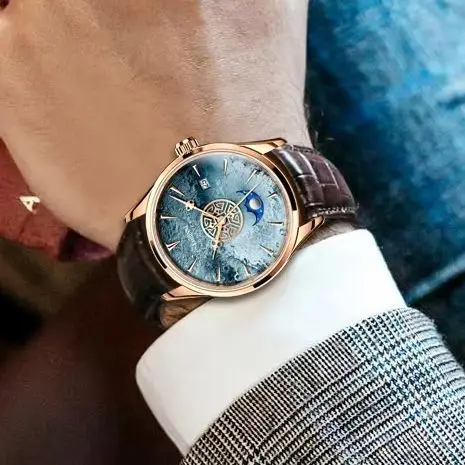 LOBINNI Men Automatic Watch 40mm Mechanical Wristwatch 50M Waterproof Sapphire Mirror Sun-moon Luminous