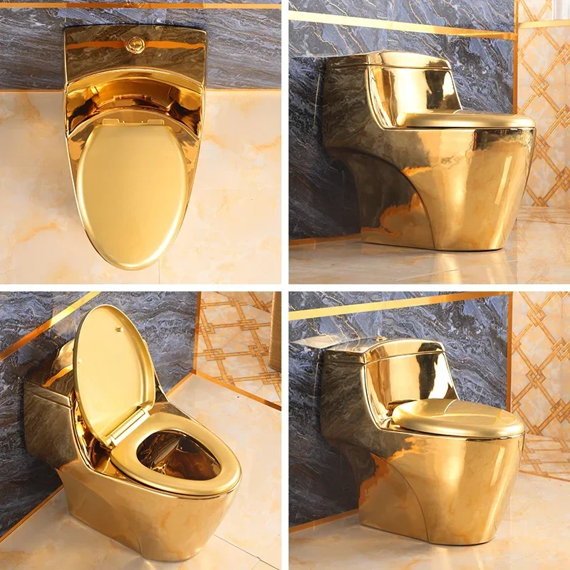 European Style Gold Toilet: Luxury Ceramic Flush - alternate angle