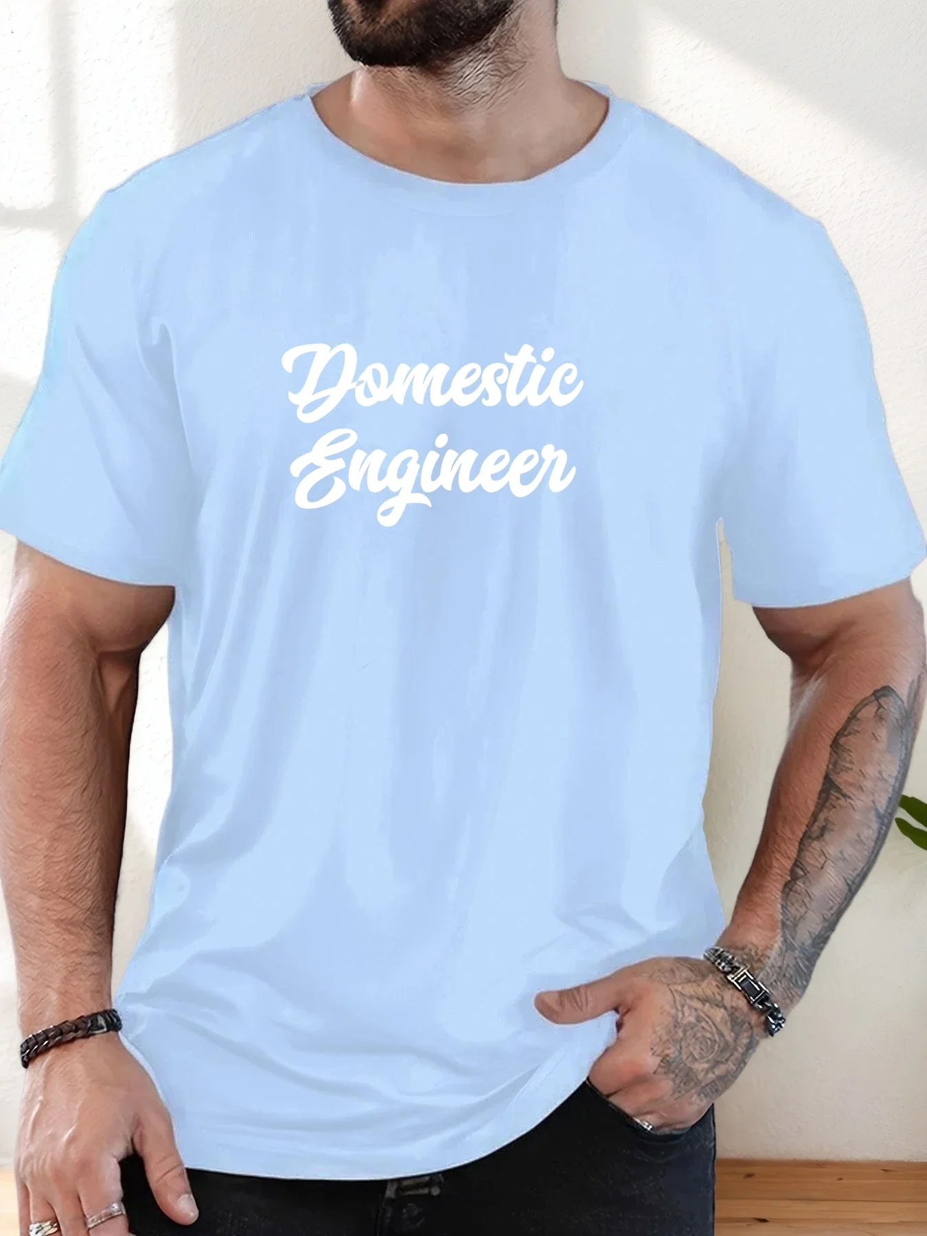 Pop 2025 Summer Men's Cotton Oversized Tee English Letter Graphic Print Trendy Casual Streetwear Short Sleeve Breathable Round N