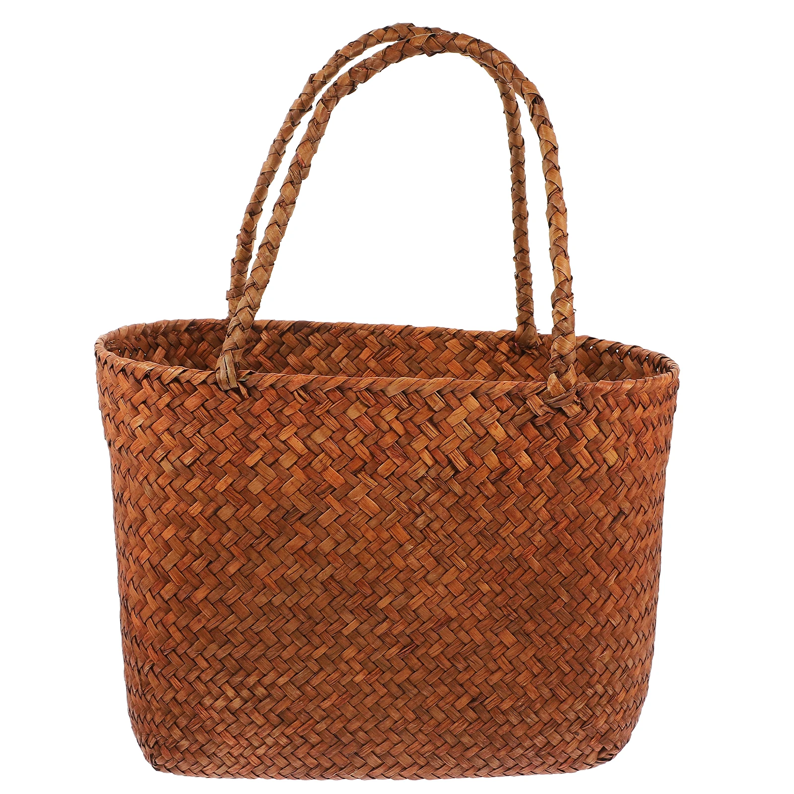 

Large Picnic Basket Handmade Straw Woven Handle Food Storage Kids Outdoor Camping Portable Basket Vegetable