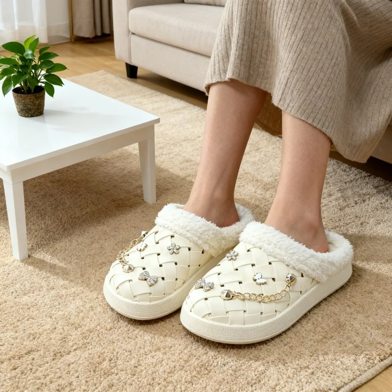 

Детские тапочки, домашняя обувь, зимняя обувь с бантом из искусственной кожи для девочек, теплая нескользящая обувь с мягкой подошвой, розового, бежевого цвета, размер 40-45