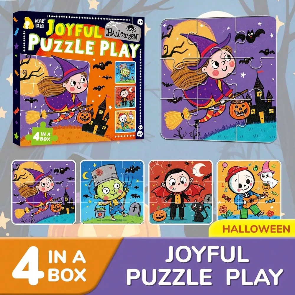 4-in-1 Halloween Puzzles for Kids Jigsaw Puzzles Toys for Toddlers Educational Toys Christmas Gift Party Favors Classroom Prizes